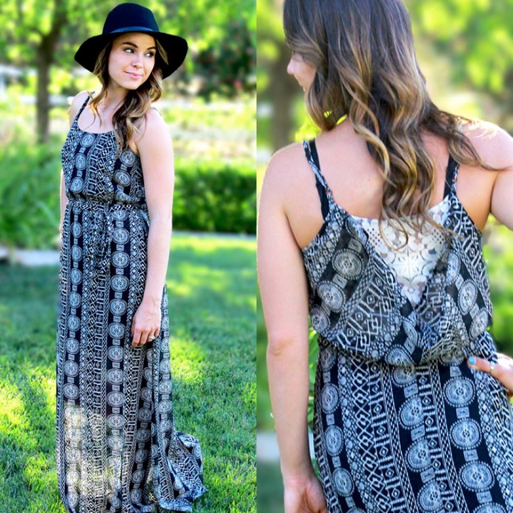 Abstract Print Maxi with Lace Detailing